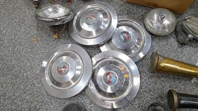 Lot 123 - SELECTION OF LIGHTS, HORNS & TRIUMPH WHEEL HUB CAPS