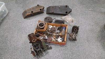 Lot 365 - BOX OF SUNBEAM / ROYAL ENFIELD MOTOR CYCLE PARTS INC 2 TANKS + A VILLIERS SUPER SPORTS TT ENGINE