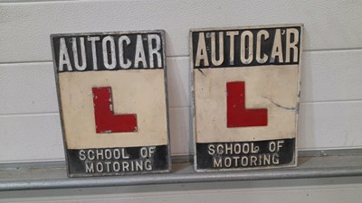 Lot 721 - PAIR OF AUTOCAR L PLATES 13" X 9"