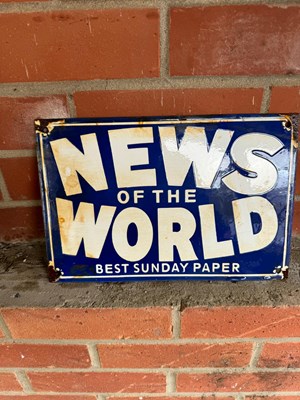 Lot 389 - NEWS OF THE WORLD ENAMEL SIGN 12" x 8"