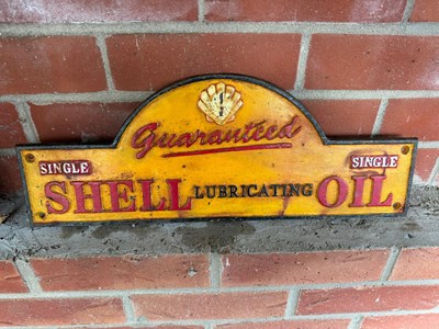 Lot 427 - SHELL CAST IRON SIGN 19.5" X 7.5"