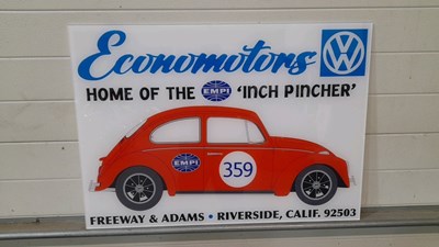 Lot 211 - PERSPEX VW BEETLE VINTAGE STYLE CAL-LOOK DEALER SIGN 33" X 24"