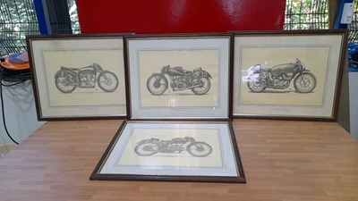 Lot 869 - 4 X MOTOR CYCLE PICTURES WITH FRAMES 22" X 18"