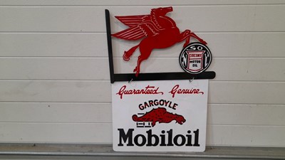 Lot 697 - HAND PAINTED MOBIL OIL, DOUBLE SIDED WALL MOUNTED METAL SIGN 30" X 21"