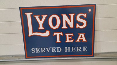 Lot 725 - WOODEN HAND PAINTED LYONS TEA SIGN 28" X 21"