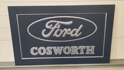 Lot 727 - WOODEN HAND PAINTED FORD COSWORTH SIGN 39" X 24"