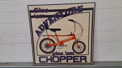 Lot 737 - WOODEN HAND PAINTED RALEIGH CHOPPER SIGN 28" X 28"