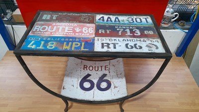 Lot 749 - ROUTE 66 NUMBER PLATE COFFEE TABLE L 25" W 13" H 20"