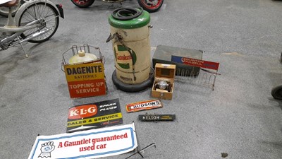 Lot 885 - CASTROLEASE AIR GREASE MACHINE, FERODO BRAKE TESTER & VARIOUS SIGNS