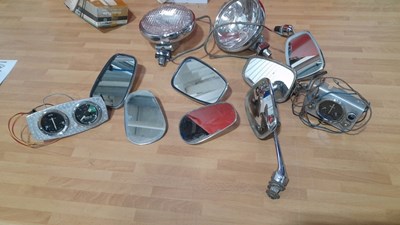 Lot 847 - PAIR OF LUCAS SPOTLIGHTS, GAUGES & WING MIRRORS