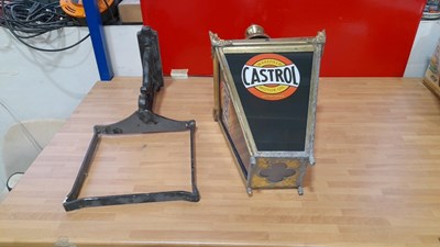 Lot 381 - VINTAGE STYLE BRASS CASTROL LAMP & BRACKET 24" TALL