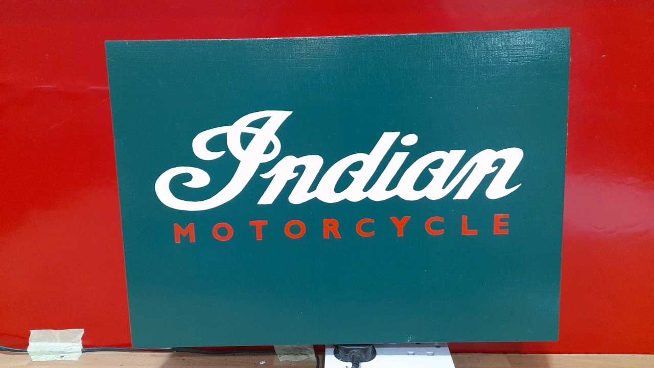 Lot 251 - WOODEN HAND PAINTED INDIAN MOTORCYCLE SIGN 19" X 13"