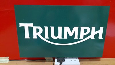 Lot 473 - METAL HAND PAINTED TRIUMPH SIGN 20" X 12"