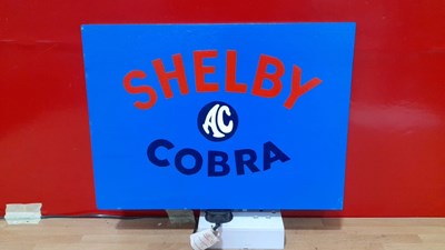 Lot 703 - WOODEN HAND PAINTED SHELBY COBRA SIGN 16" X 12"