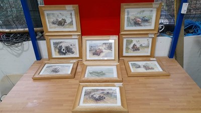 Lot 407 - 9 X FRAMED RACING CAR PRINTS 15" X 11"