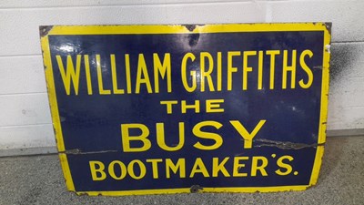 Lot 61 - WILLIAM GRIFFITHS BOOT MAKERS ENAMEL SIGN 30" X 20"