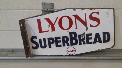 Lot 211 - LYONS SUPER BREAD DOUBLE-SIDED ENAMEL SIGN 19" X 11"