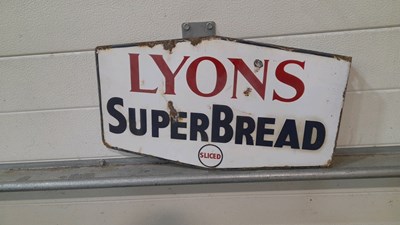 Lot 211 - LYONS SUPER BREAD DOUBLE-SIDED ENAMEL SIGN 19" X 11"