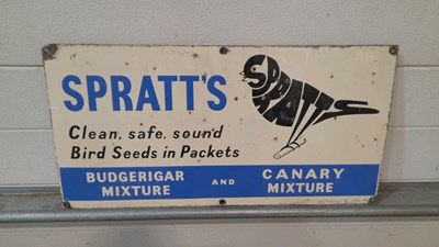 Lot 221 - SPRATT'S BUDGERIGAR & CANARY MIXTURE ENAMEL SIGN 24" X 12"