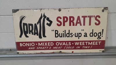 Lot 223 - SPRATT'S DOG FOOD ENAMEL SIGN 24" X 12"