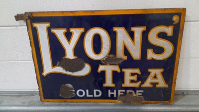 Lot 245 - LYONS TEA SOLD HERE DOUBLE SIDED ENAMEL SIGN 18" X 12"