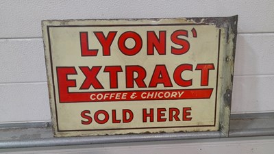 Lot 315 - LYONS EXTRACT SOLD HERE DOUBLE-SIDED ENAMEL SIGN 18" X 12"