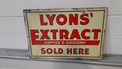Lot 315 - LYONS EXTRACT SOLD HERE DOUBLE-SIDED ENAMEL SIGN 18" X 12"