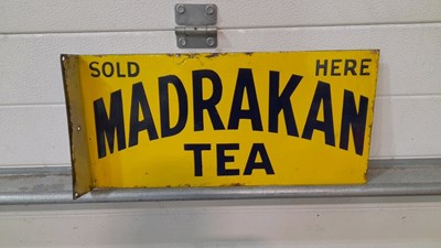 Lot 333 - MADRAKAN TEA DOUBLE-SIDED ENAMEL SIGN 19" X 9"