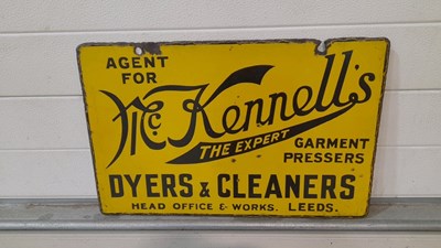 Lot 339 - VIC KENNELL'S DRYER & CLEANERS DOUBLE SIDED ENAMEL SIGN 22" X 15"