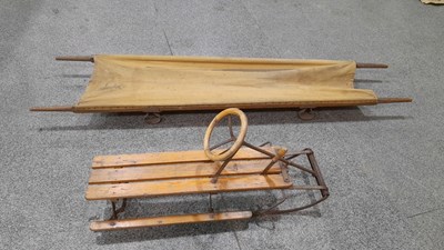 Lot 423 - OLD WOODEN SLEDGE & VINTAGE STRETCHER