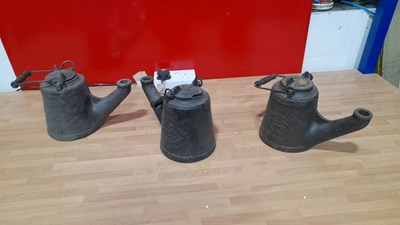 Lot 393 - 3 X CAST IRON RAILWAY FLARE LAMPS