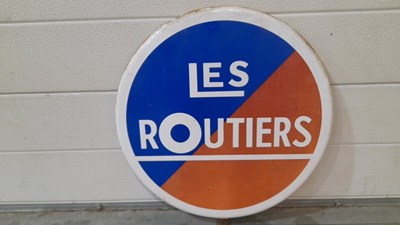 Lot 605 - LES ROUTIERS ROUND ENAMEL SIGN 15" DIA