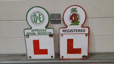 Lot 611 - 2 X ENAMEL L PLATES ( DRIVING SCHOOL ) 14" X 8"