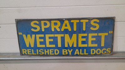 Lot 629 - SPRATT'S WEETMEET RELISHED BY ALL DOGS ENAMEL SIGN 30" X 12"