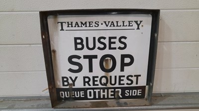 Lot 635 - THAMES VALLEY BUS STOP , DOUBLE SIDED ENAMEL SIGN 16" X 15"