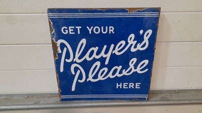 Lot 647 - PLAYERS PLEASE , DOUBLE SIDED ENAMEL SIGN 16" X 16"