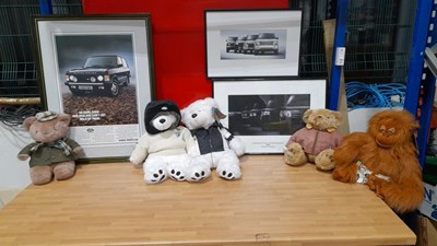 Lot 239 - 3 FRAMED PICTURES + 6 LIMITED EDITION TEDDY'S ( ISSUED ON PURCHASE OF A NEW L/ROVER )