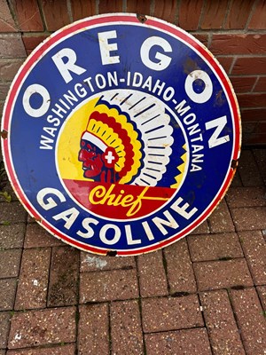 Lot 131 - OREGON GASOLINE CHIEF ENAMEL SIGN 30" DIA