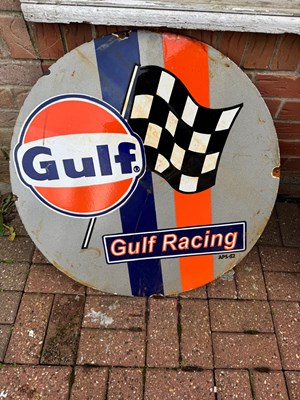 Lot 5 - GULF RACING ENAMEL SIGN 30" DIA