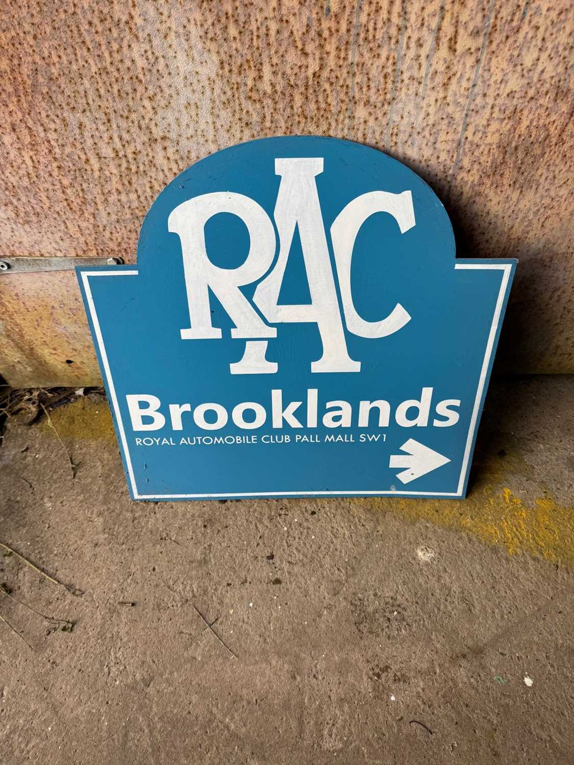Click for high resolution Lot 55 - RAC BROOKLANDS, PLASTIC PAINTED SIGN 23" X 23"