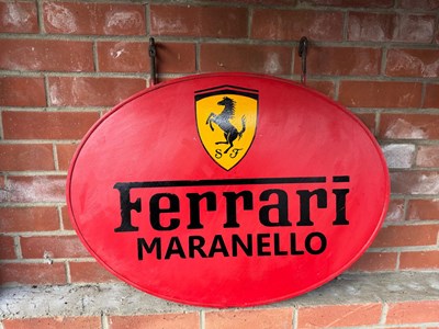 Lot 357 - FERRARI MARANELLO DOUBLE-SIDED WOODEN PAINTED SIGN 21" X 29"