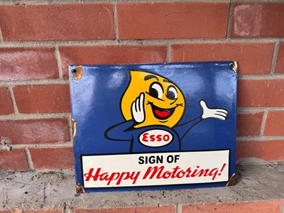 Lot 427 - ESSO SIGN OF HAPPY MOTORING ENAMEL SIGN 13" x 11"