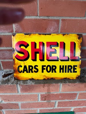 Lot 141 - SHELL CARS FOR HIRE ENAMEL SIGN 14" X 9.5"