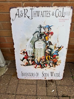 Lot 588 - REPRODUCTION A&R.THWAITES & CO LIMITED SODA WATER SIGN 30" X 20"