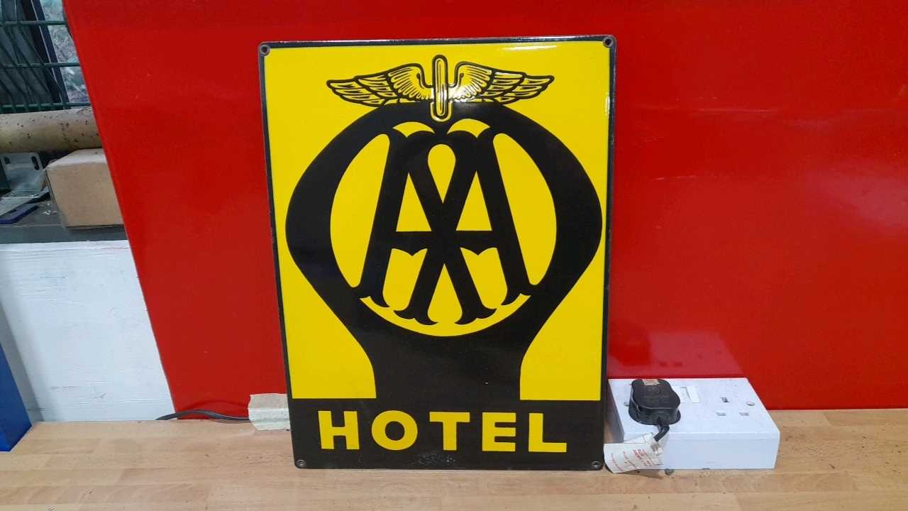 Lot 739 - AA HOTEL ENAMEL SIGN 16" X 12"