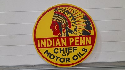 Lot 153 - INDIAN PENN MOTOR OILS HAND PAINTED SIGN 27" DIA