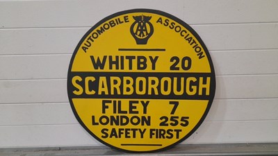 Lot 305 - AA SCARBOROUGH HAND PAINTED MILEAGE SIGN 28" DIA