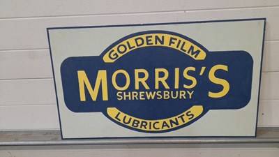 Lot 337 - MORRIS'S LUBRICATION HAND PAINTED SIGN 32" X 18"