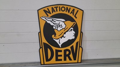 Lot 401 - NATIONAL DERV HAND PAINTED SIGN 27" X 20"