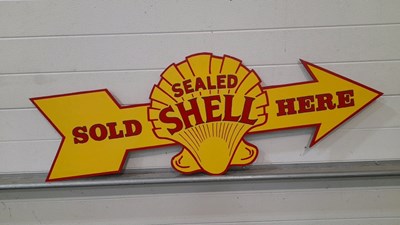 Lot 697 - SEALED SHELL SOLD HERE HAND PAINTED SIGN 48" X 16"